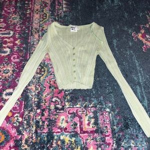 Princess Polly Green Button-up Cropped Sweater